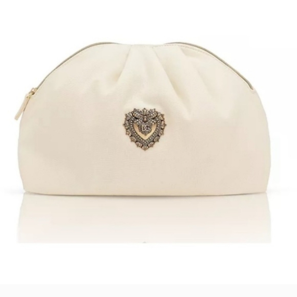 Dolce & Gabbana Devotion Pleated Ivory Zippered Clutch Cosmetic Bag Pouch New